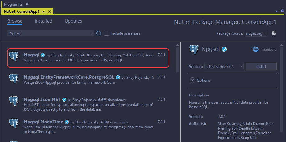 在C#&.NET Core(.NET 7)程序开发中使用Npgsql,Dapper,EF Core等不同方式连接和操作PostgreSQL数据库示例教程(推荐阅读)